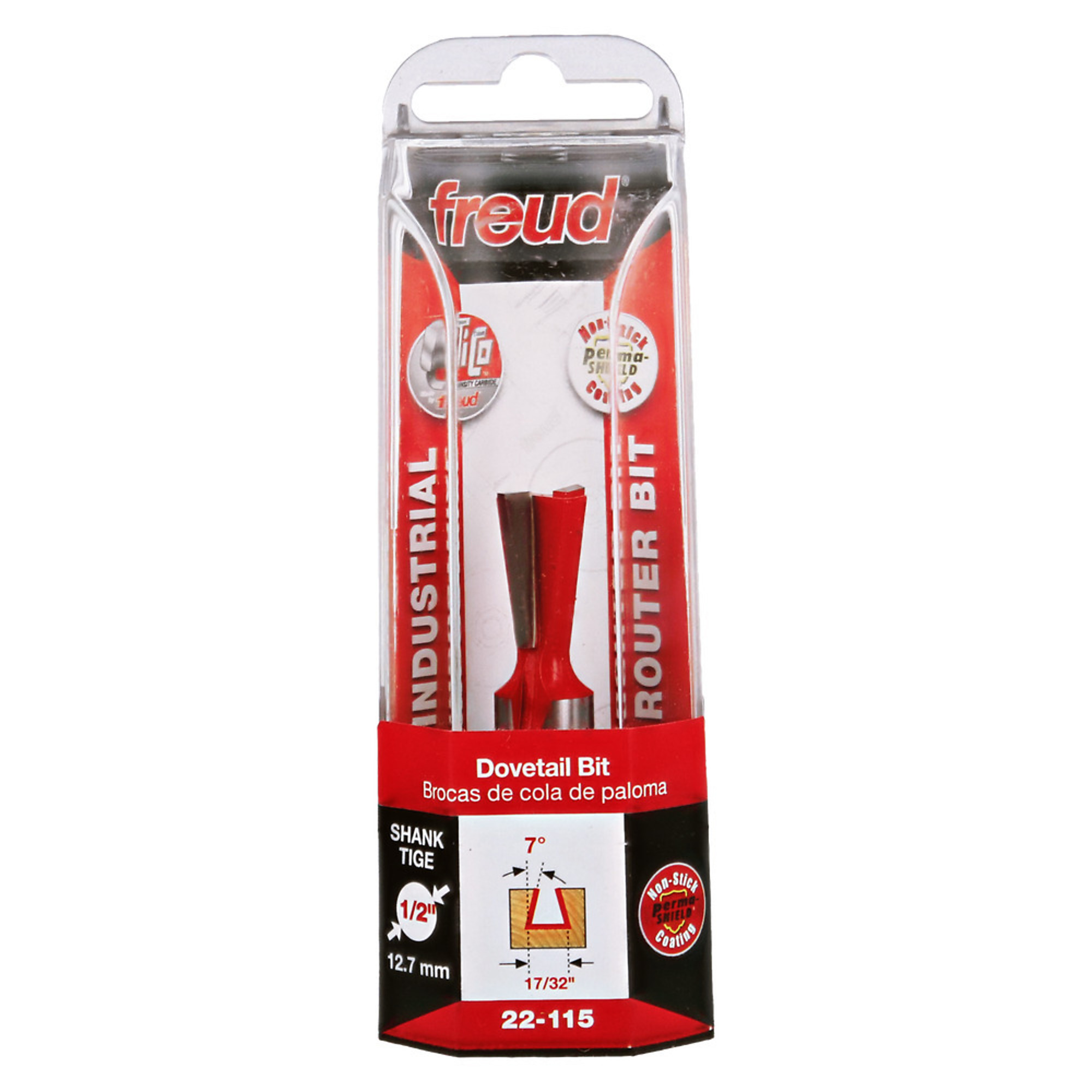 Diablo 17/32in. (Dia.) x 25/32in.H 7 Degree Dovetail Router Bit, 1/2in. Shank, Model# 22-115